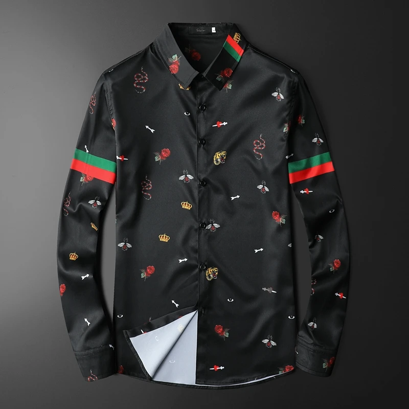 

Fashion Designer Very Good Quality Men's Shirt New Arrivals Long Sleeve Snake Crown Print Male Autumn clothing S022