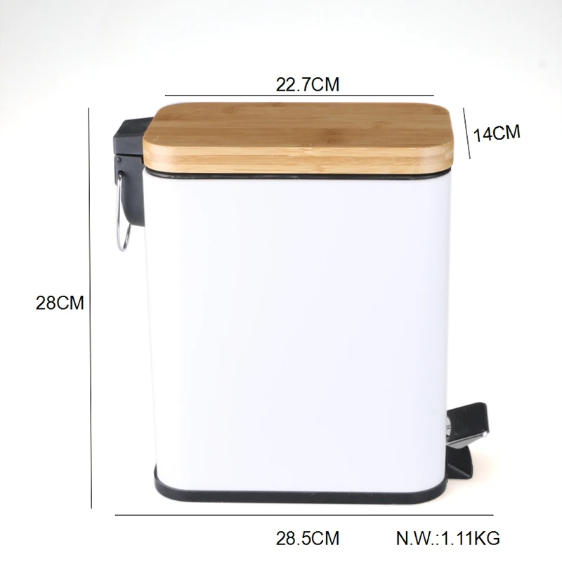 

Metal Trash Can with Bamboo Lid Flip Compost Garbage Bin Rubbish Zero Waste Container Kitchen Storage Bucket
