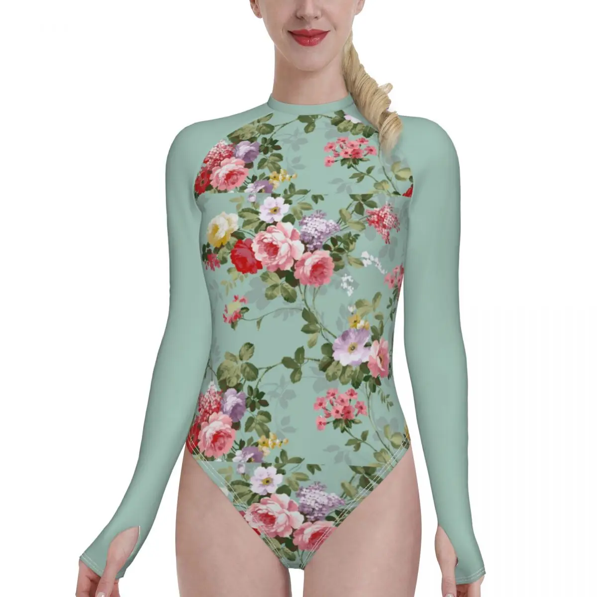 

Купальник-бандо женский с длинным рукавом и цветочным принтом