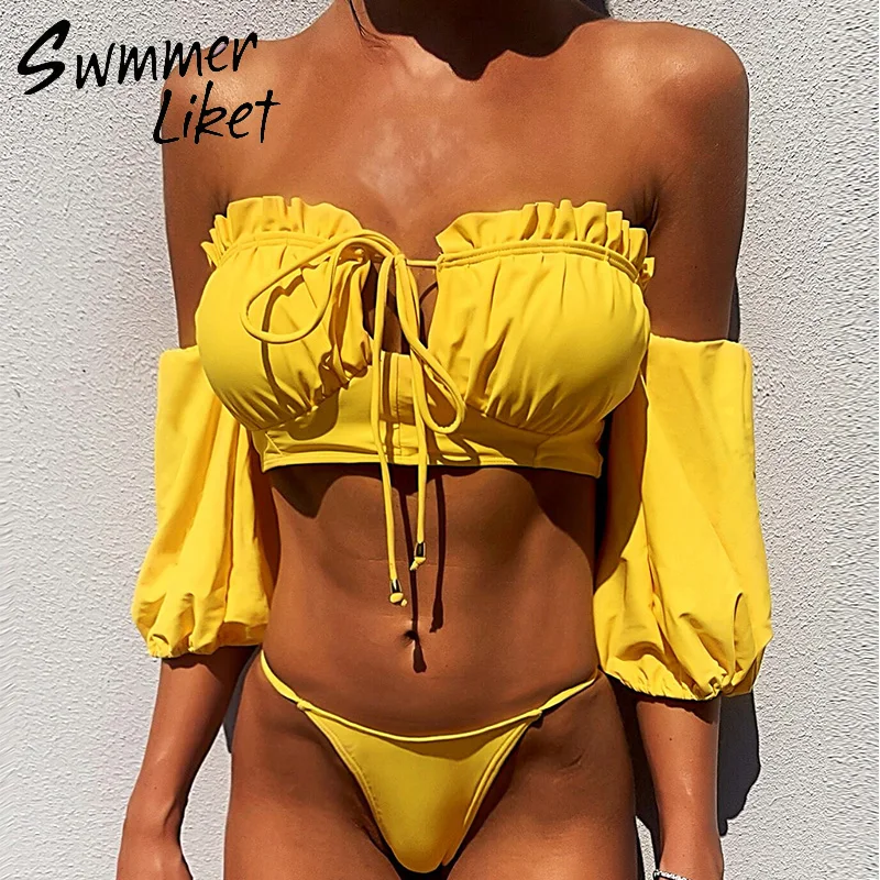Сексуальное бикини 2020 бандо купальник женский с оборками купальный костюм