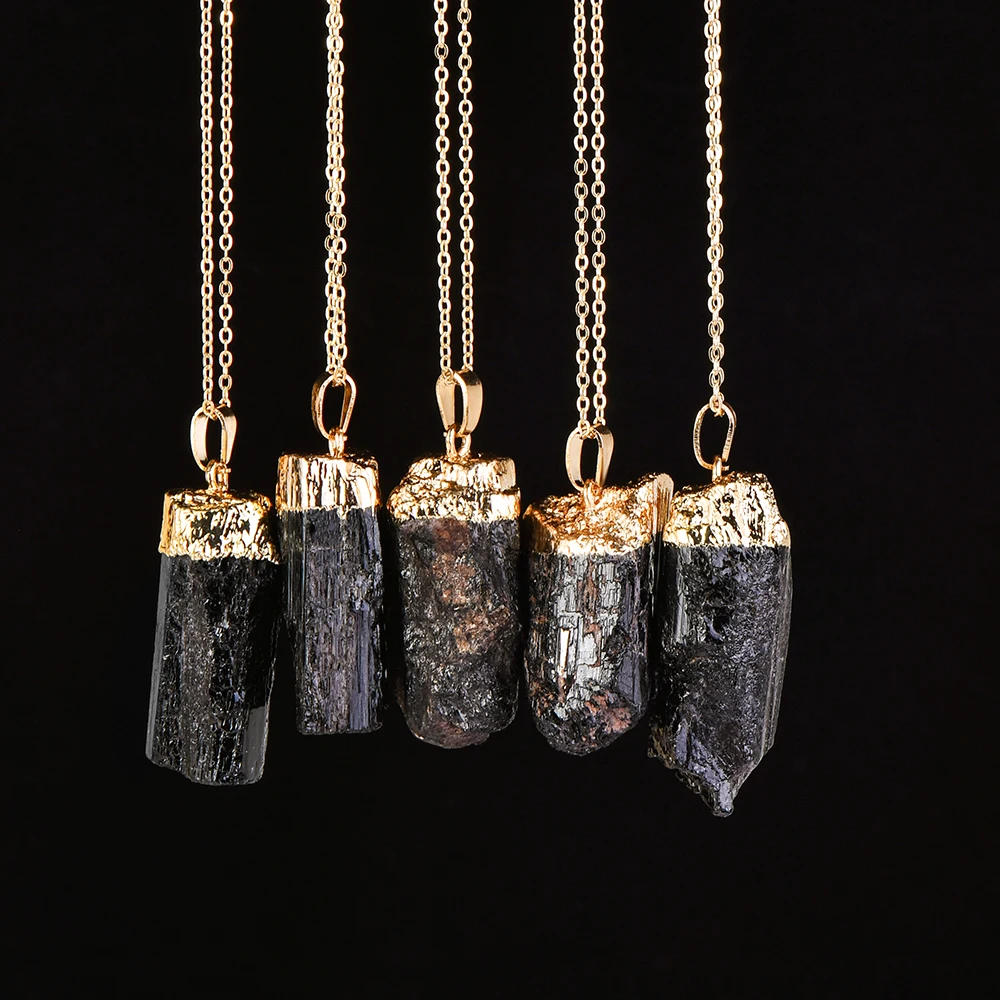 Кулон из черного турмалина золотистого и серебристого цвета | Украшения