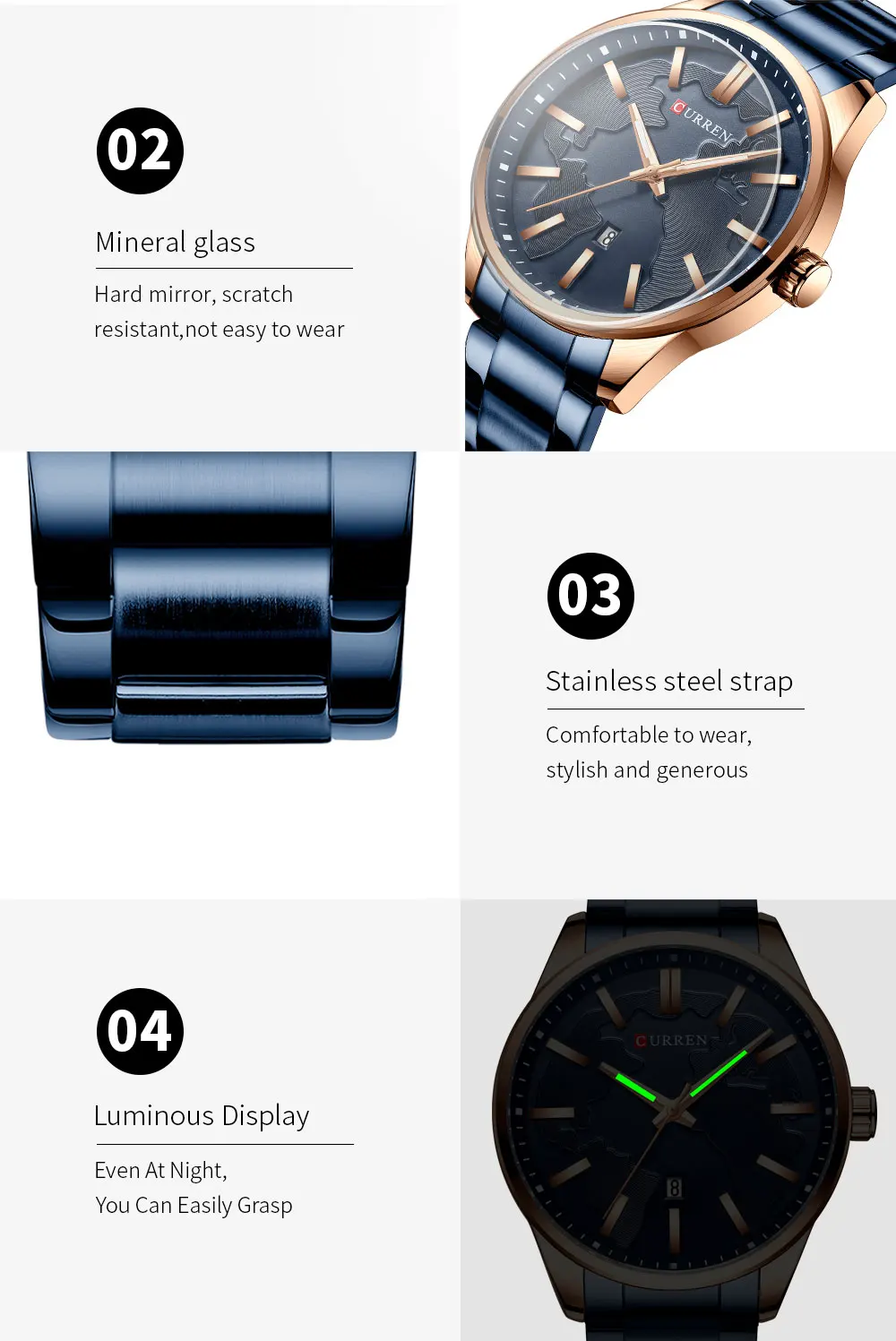 Часы наручные CURREN Мужские кварцевые спортивные брендовые Роскошные Синие