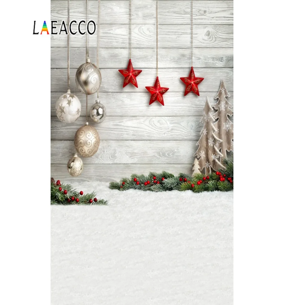 Laeacco фото Рождественские фоны сосновые игрушки для снега подоконник деревянная доска Детская кукла Фото фоны фотосессия Фотостудия