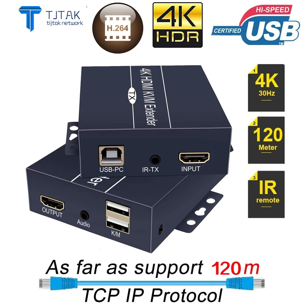 

4K 120M HDMI KVM Extender Over Cat5e Cat6 HDMI USB Extender Over RJ45 USB KVM Extender HDMI Transmitter Receiver For HDTV DVD