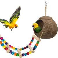 hanging coconut bird house with ladder natural coconut fiber shell bird nest for parrot lovebird canary bird cage accessories
