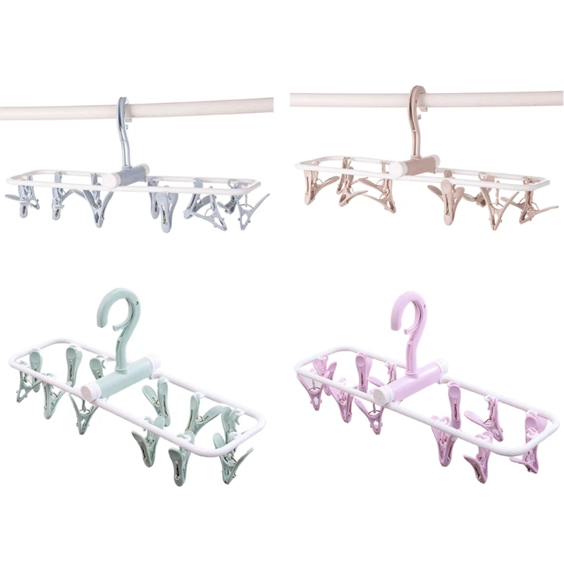 

Multifunction 12 Clip Windproof Foldable Clothes Hanger Dryer Multi-functional Drying Rack Underwear Socks Clip Plastic