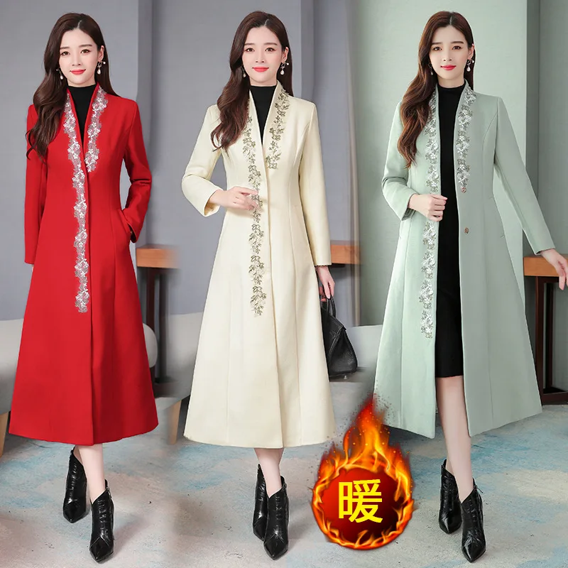 Женское осеннее и зимнее пальто китайский cheongsam ретро китайский стиль Hanfu улучшенное плотное шерстяное кружевное пальто