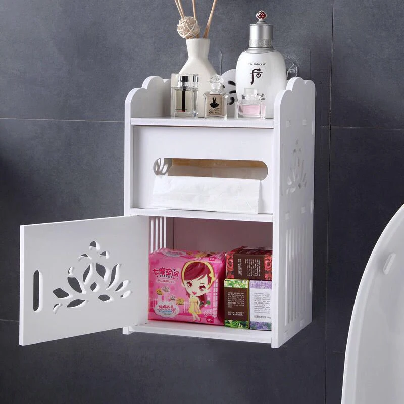 

4 Style Wall Mounted PVC Waterproof Toilet Cabinet Bathroom Storage Rack Tissue Box Kitchen Bathroom Organizer Makeup Organizer