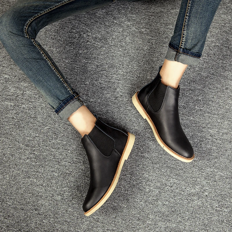 

Handmade Luxury Brand Cow genuine Leather Winter Men Boots Fashion Pointed Toe Wedding Chelsea Boots Vintage Motorcycle Boots a4