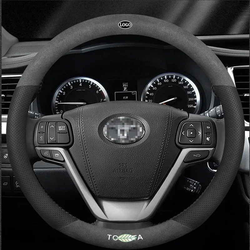 

For Toyota 3D Laser Printing Logo Cow Leather Car Steering Wheel Cover Fit Vios Altis Yaris Alphard Camry Corolla Harrier Wish