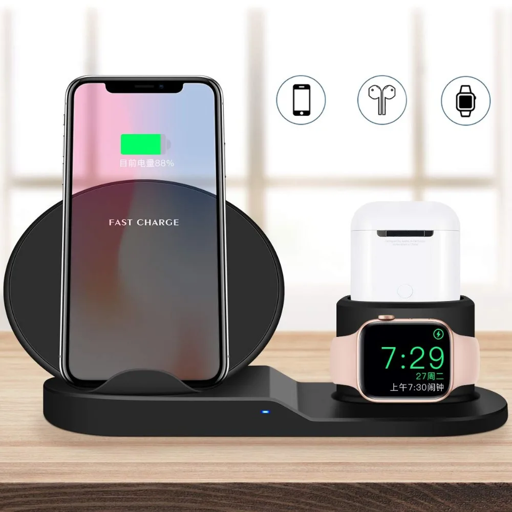 Для Apple watch 4 5 3 2 подставка 3 в 1 Qi Беспроводное зарядное устройство Быстрая зарядка для iPhone XS Max XR X 8 Plus samsung S9 S8 Note 9 Airpod