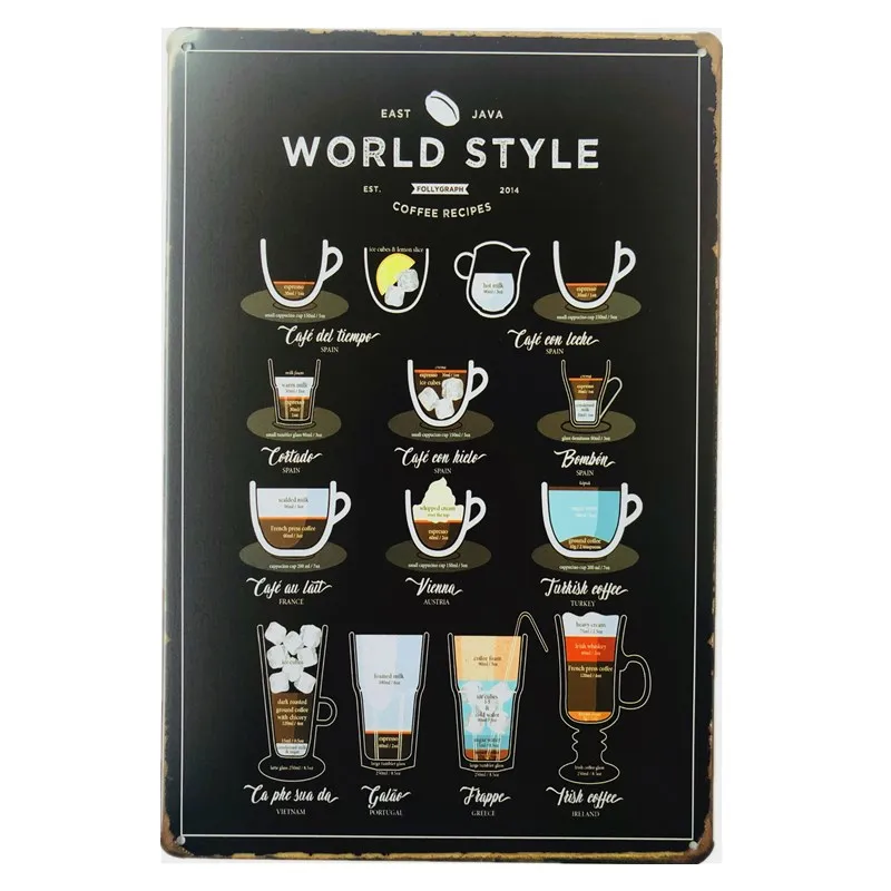 

Vintage Tin Signs World Style Party Plague Wine Decor Board Pastoral Beer Poster Wall Art Posters 20x30cm