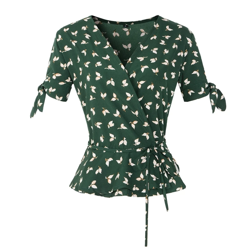 

Vintage Clothes 2021 New Summer Short Sleeve V Neck Tops Chiffon Blouse Slim Fit Y2K Shirt Kawaii Print Ladies Casual Streetwear