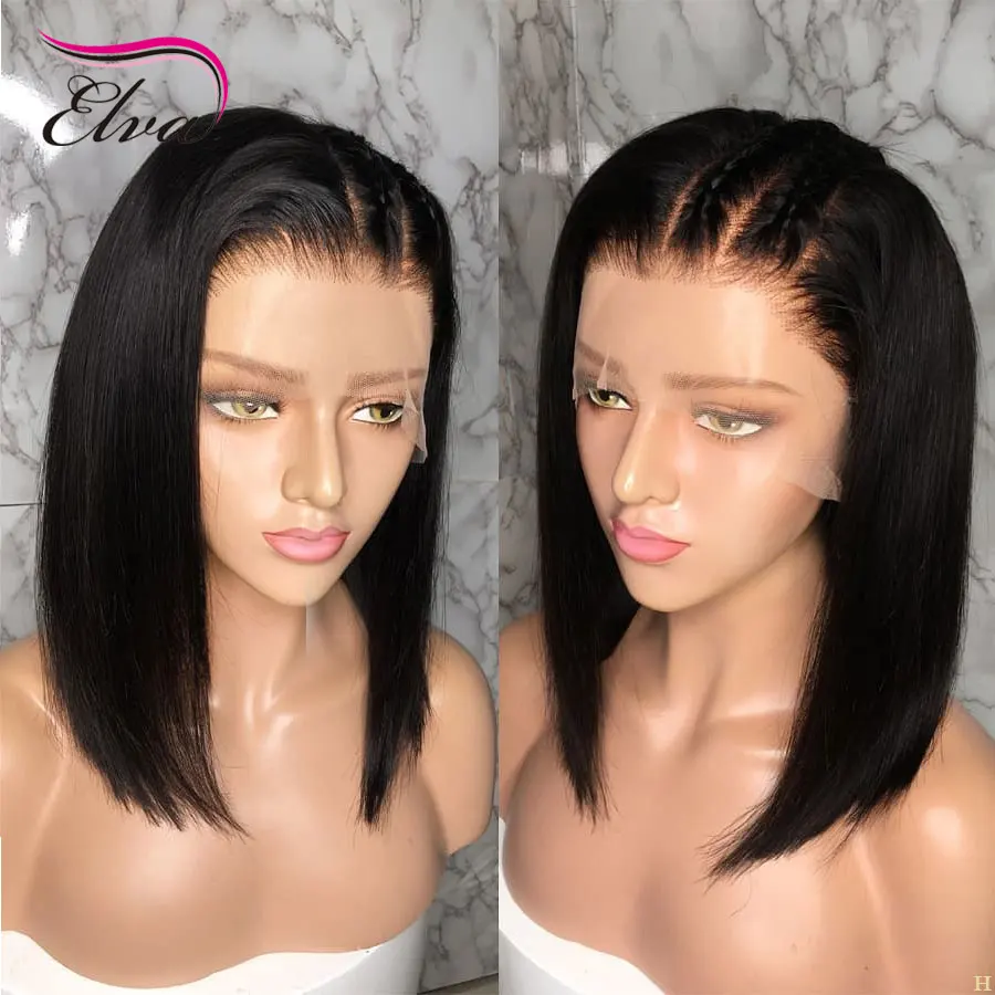 Elva волосы короткие боб прямые 13x6 поддельные головы 370 кружевные передние