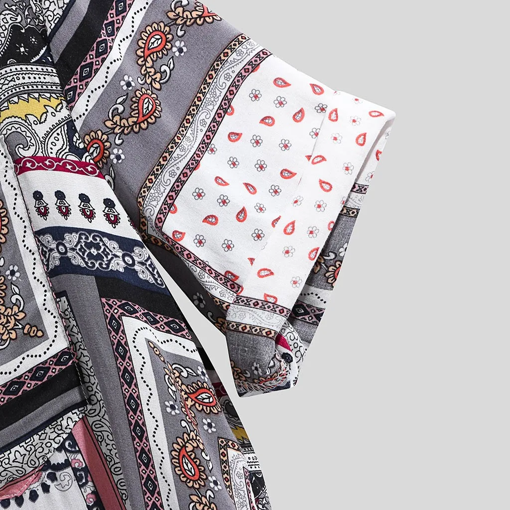 

Summer Men Shirt Mens Vintage Ethnic Printed Turn Down Collar Short Sleeve Loose Casual Men Streetwear Blouse Camisa Masculina