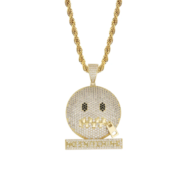 TOPGRILLZ круглое лицо характер молния рот Iced Out кубический циркон кулон и ожерелье Золото Серебро Цвет хип хоп ювелирные изделия для мужчин - Окраска металла: Gold
