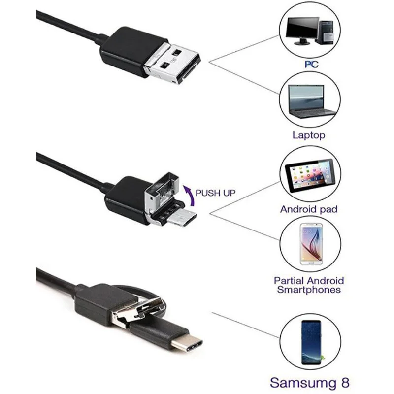 Камера-Эндоскоп 3-в-1 8 мм 720P USB IP67 светодиодов | Инструменты