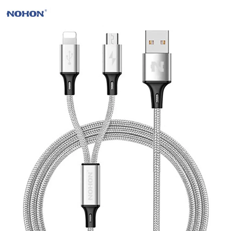 Оригинальный usb-кабель NOHON 2 в 1 для iPhone 8 X 7 6 6S Plus 5 iPad iPod 8pin кабели Micro USB быстрой