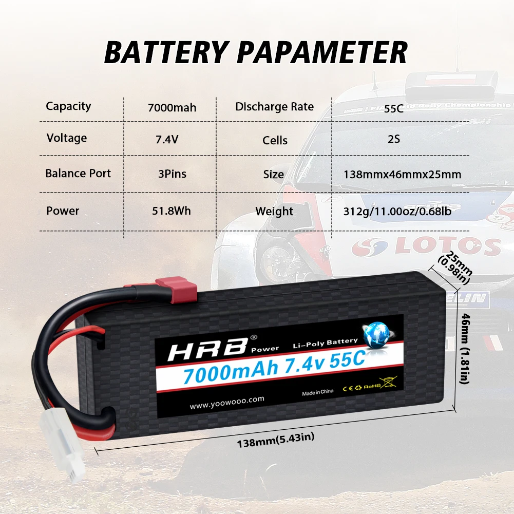 2 шт. HRB 2S Lipo Аккумулятор 7 4 в 7000 мАч 55C жесткий чехол с T-образной вилкой Deans для Traxxas