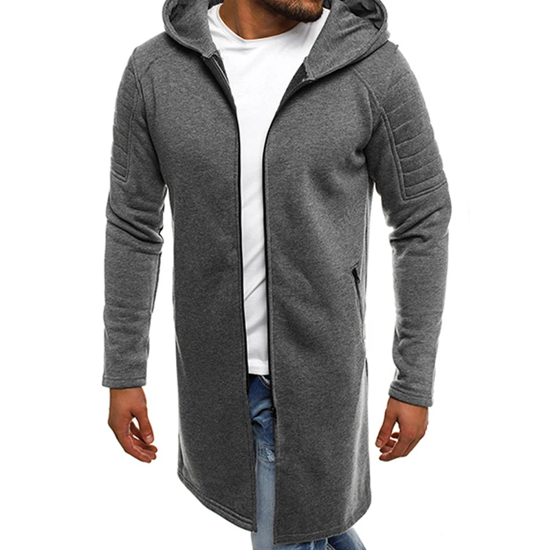 

Men Solid Color Long Overcoat Men Hooded Coats Autumn Winter Casual Loose Harajuku Jackets Male Long Sleeve Male Outerwear