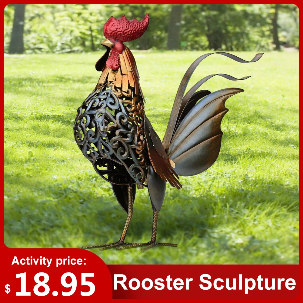 

Tooarts Metal Figurine Rooster Sculpture Carved Iron Rooster Home Furnishing Articles Artwork Home Decoration Statues Sculptures