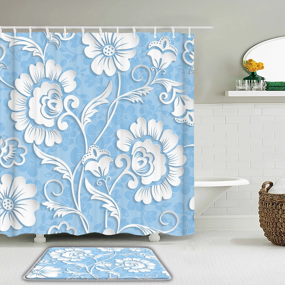 

2 шт./компл., занавески для душа в стиле ретро с геометрическими цветами, s-образные водонепроницаемые занавески для ванной комнаты с несколь...