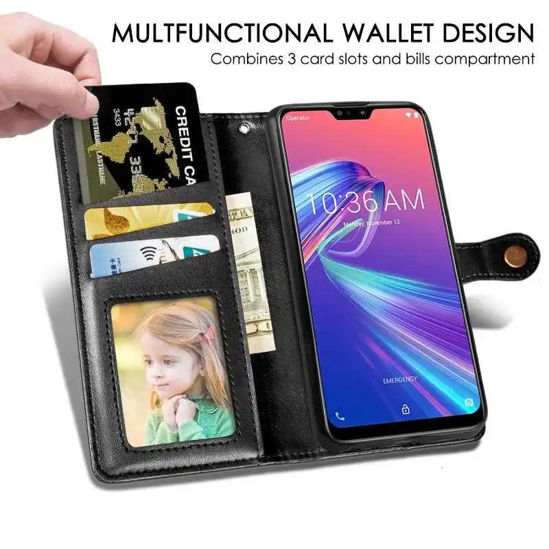 

KatyChoi Round Buckle Wallet Leather 6.26"For Asus Zenfone Max Pro M2 ZB631KL Case For Zenfone Max Pro M2 Phone Case Cover