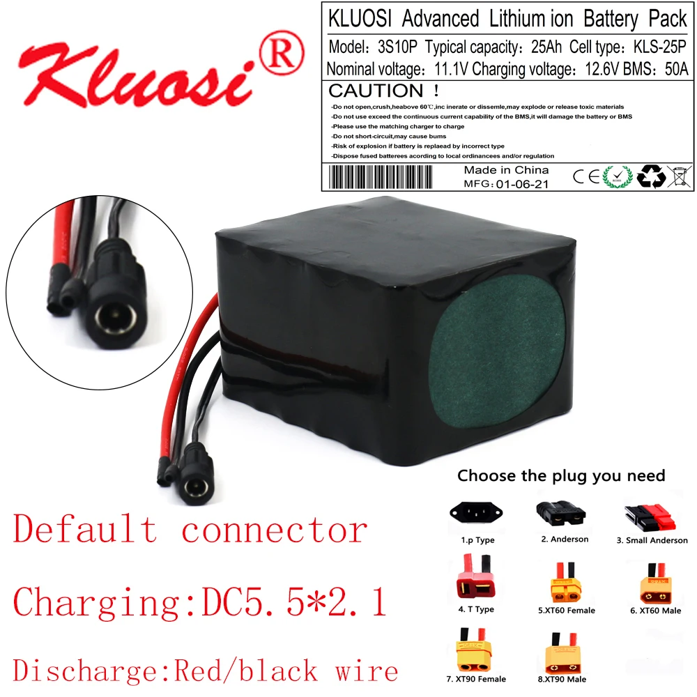 Аккумулятор KLUOSI 12 В 25 А · ч 3S10P 450 Вт 6 в литиевый аккумулятор с 50 BMS для инвертора