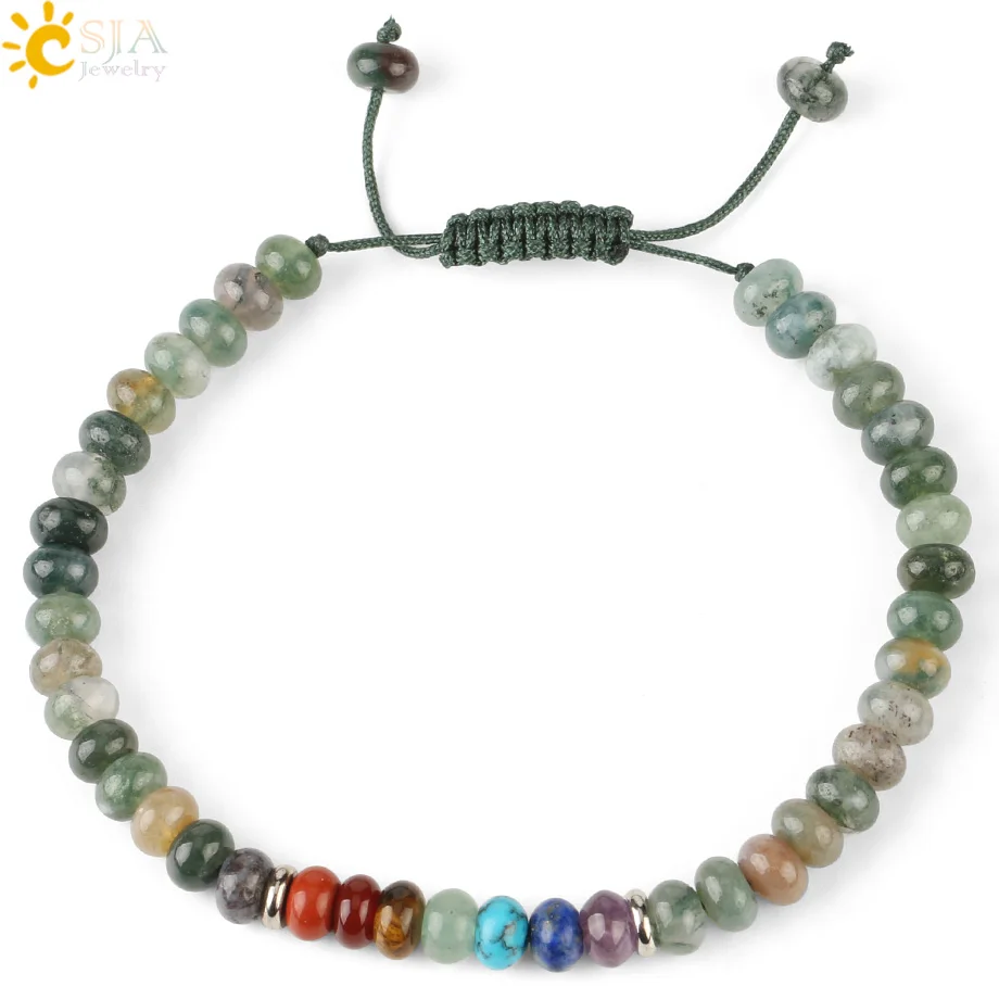 Moss Grass Agate Csja натуральный камень бусина для счет 7 Чакра бисерные браслеты целебный Фиолетовый Кристалл Лапис плетеный браслет для женщин мужчин G226 - Окраска металла: Moss Grass Agate