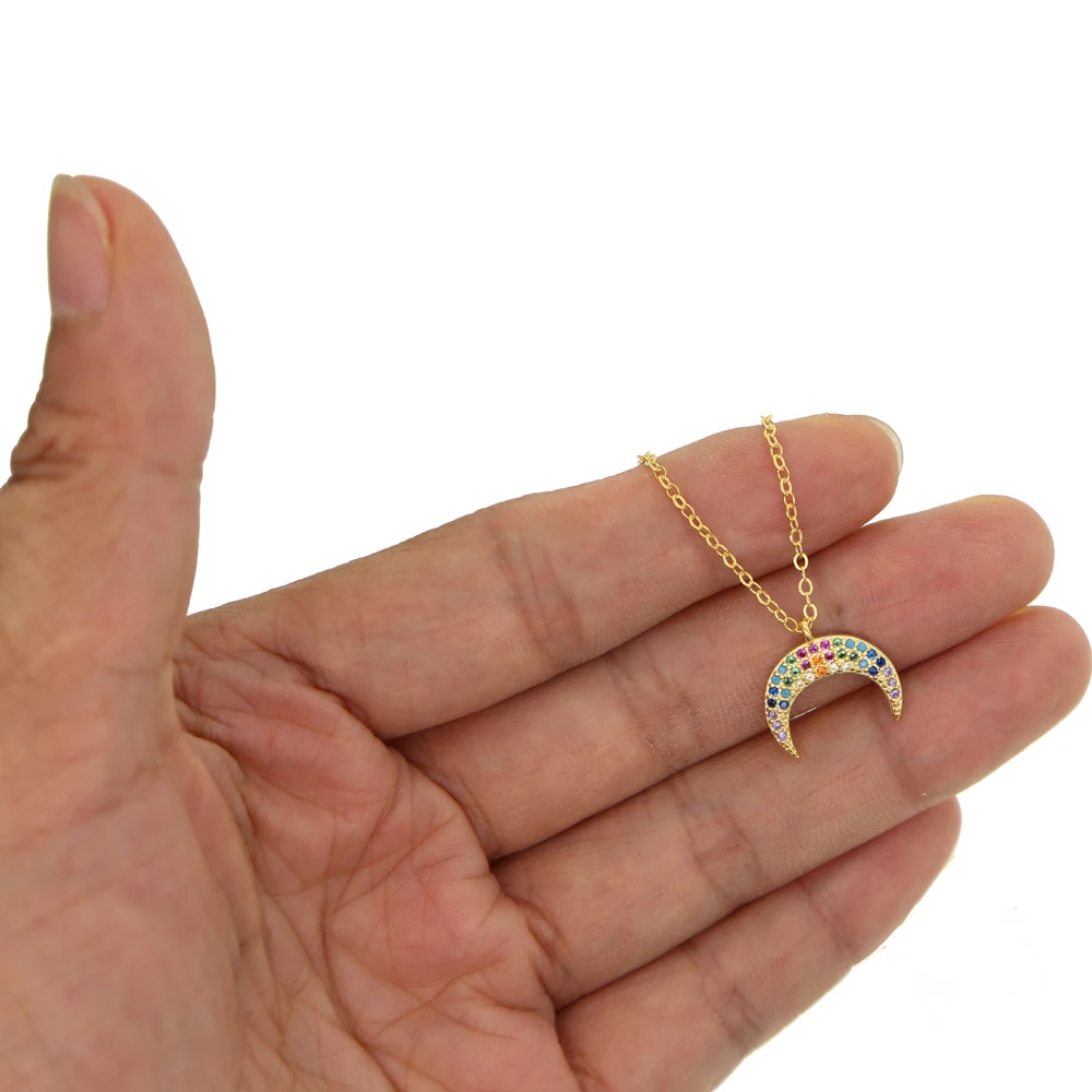 Блестящий 100% Серебро 925 пробы изогнутый полумесяц изящный Радужный цветной