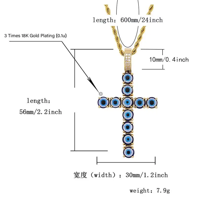 Miami Persian Blue Eye Cross Links ожерелье кулон золотой серебряный цвет кубический циркон