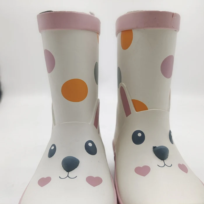 

Best quality China supplier mid calf height rabbit polka pattern printed cute childrens animal character wellies