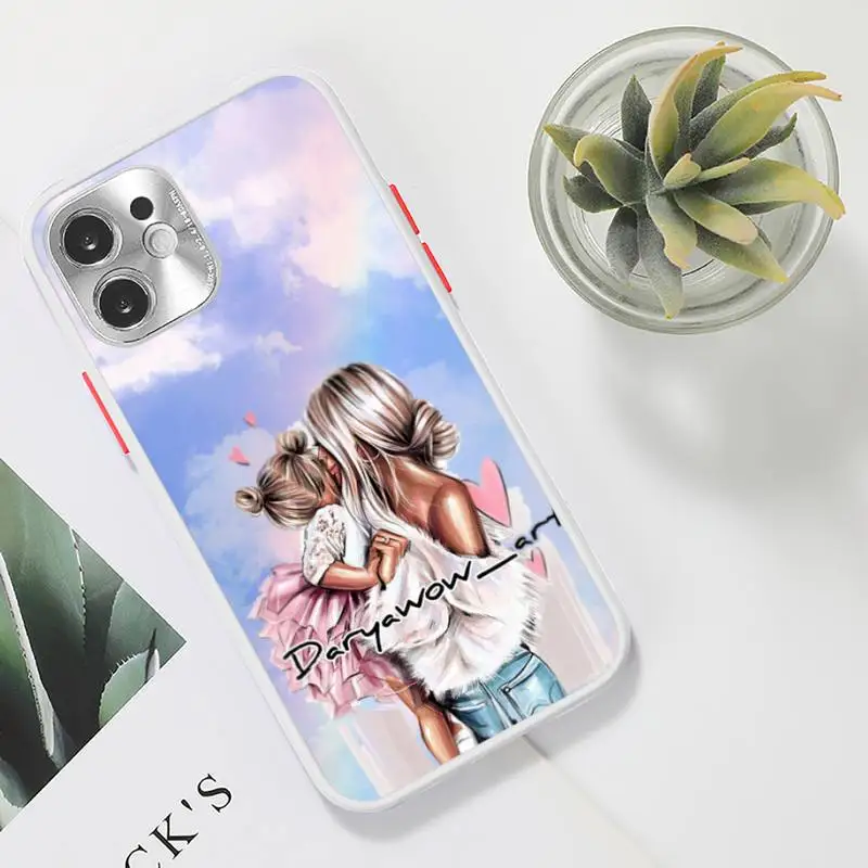 

girl Queen Mom baby sky Phone Case For iPhone 12 11 Mini Pro XR XS Max 7 8 Plus X Matte transparent White Cover