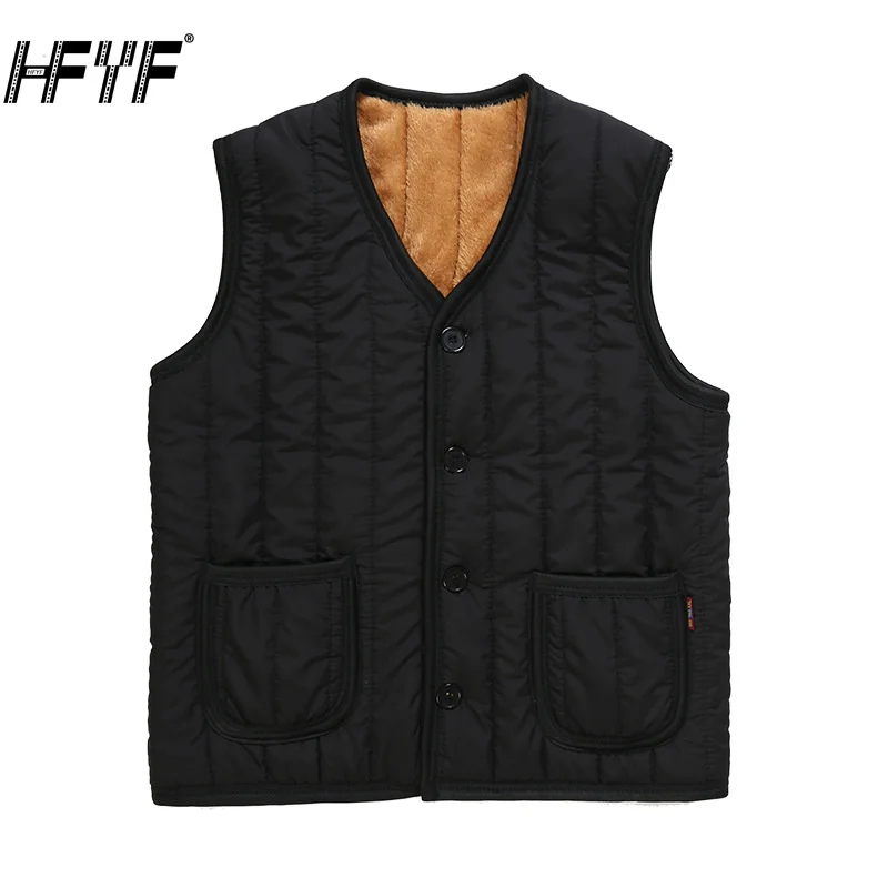 HFYF Autumn Winter Men's Solid vintage sleeveless Long Collar Cotton Jacket Men's casual ​double-sided Warm Windproof Vest
