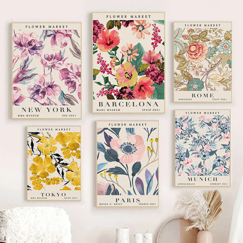

Wall Art Canvas Painting Color Flower Shape Nordic Posters And Prints Abstract Flower Market Wall Pictures For Living Room Decor
