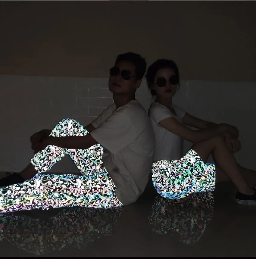 Мужские 3D грибы светоотражающие шорты бегунов хип-хоп танцевальные шоу вечерние свободные штаны для бега средней длины для влюбленных плюс размер 3XL