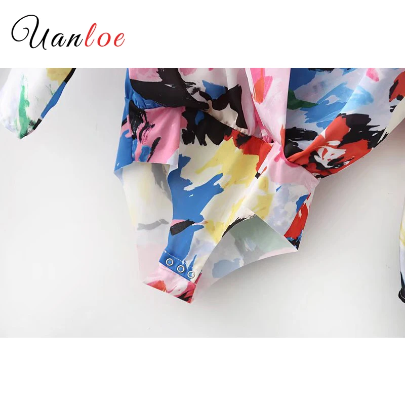 2019 Для женщин с v образным вырезом цветочным рисунком полноцветное принтованное