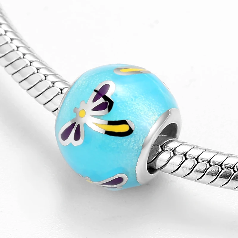 Изящные цветные бусины из серебра 925 пробы с бусинами в форме стрекозы