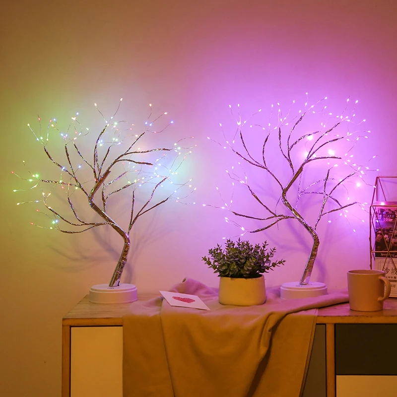 

Usb&Battery Pearl Decor 108 Led Shimmer Tree Desk Lamp Press Switch Copper Wire Light for Home Decor