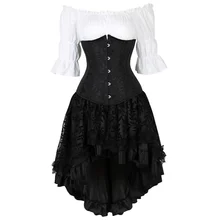 Traje do pirata steampunk espartilho vestido renascentista blusa gótico bustier superior burlesque saia de três peças conjunto de corpetes tamanhos grandes (3)
