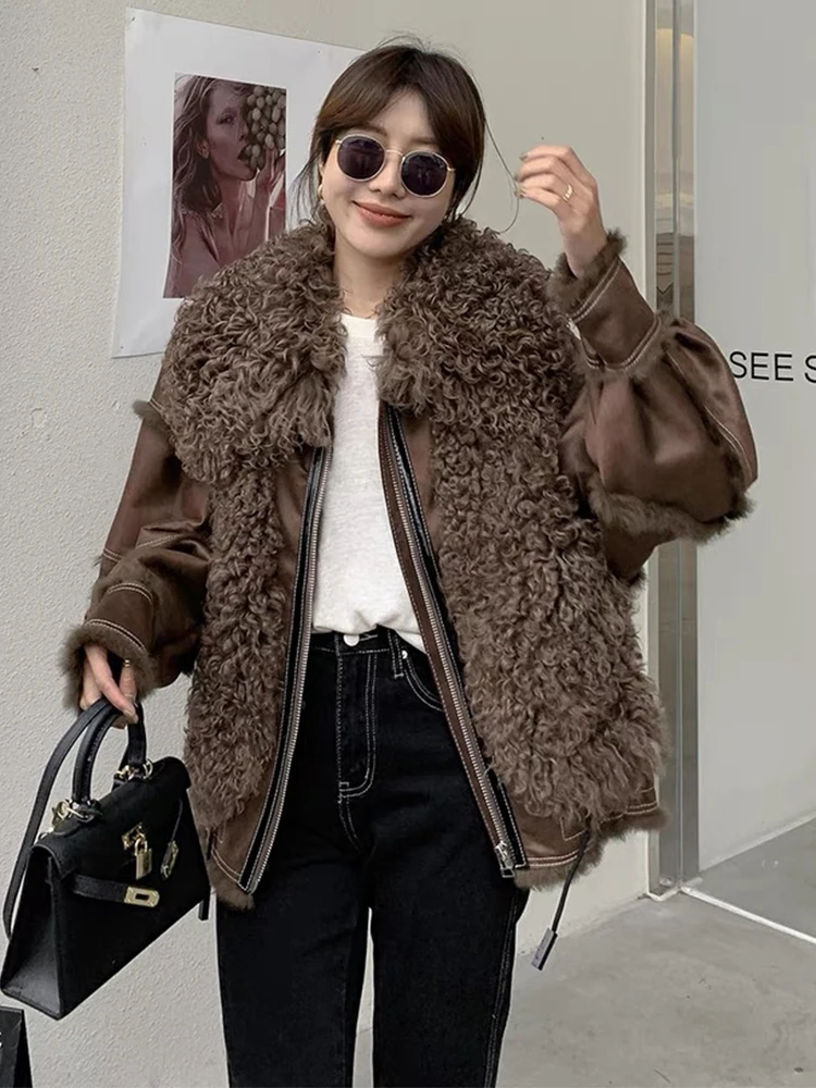 2021 Winter Women Real Wool Fur Real Skin Rabbit Fur Inner Warm Jackets Real Fur Collar Ladies Outwear enlarge
