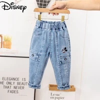 disney fashion childrens spring and autumn cute cartoon print elastic pants simple comfortable and soft personalized jeans