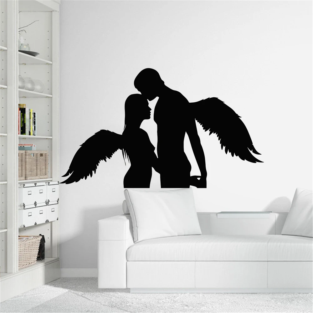 

Vinyl Wall Decal Love Sexy Angels Wings Romantic Couple Bedroom Bathroom Vinyl Window Sticker Waterproof Ornament Art Mural