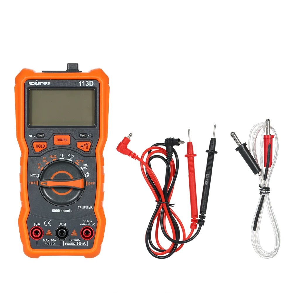 

RM113D NCV Digital Multimeter 6000 Counts Auto Ranging AC/DC Voltage Temperature Measuring Meter with Magnetic Suction