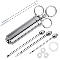 meat injector syringe 2 oz marinade flavor injector 304 stainless steel with 3 professional needles2 cleaning brushes and 4 si