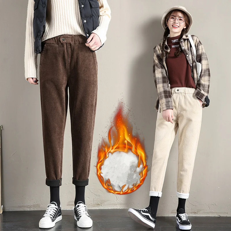 Женские вельветовые брюки с высокой талией REALEFT повседневные длинные