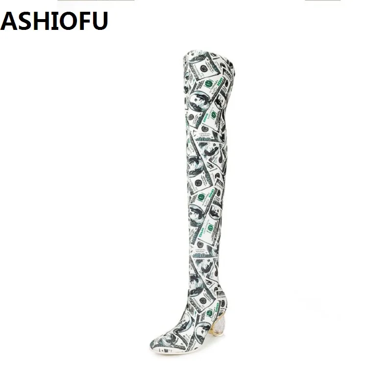 

ASHIOFU New Handmade Ladies Thigh High Boots Sexy Slim Sexy Party Prom Over Knee Boots Club Evening Fashion Long Boots Shoes