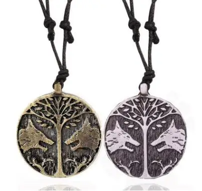 

Ladies Mens Viking Two Wolf Talisman Game Destiny Rope Necklace Lucky Pendant