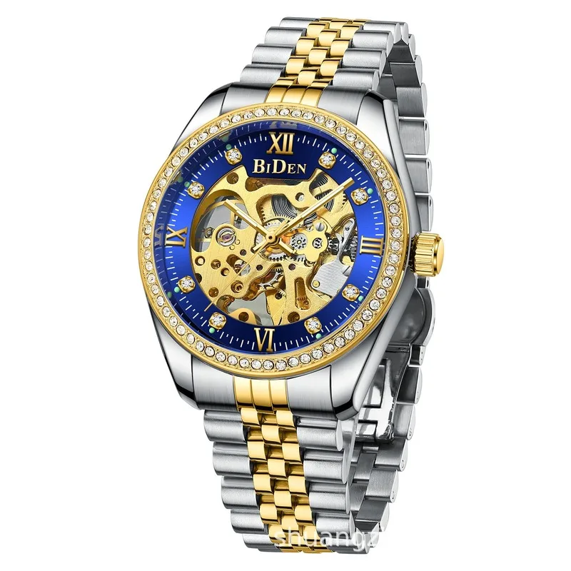 

Luxury Gold men Automatic Mechanical Watches men Fashion Stainless Steel Clock male Crystal Hollow Skeleton Watch Saati