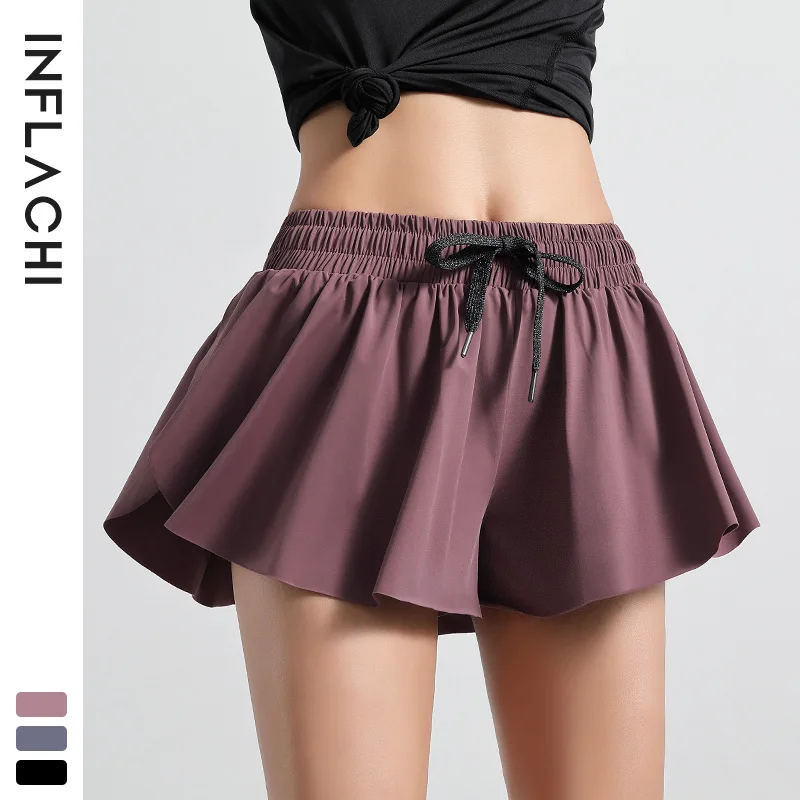 

New Summer Women's Sports Casual Shorts Fake Two-Piece Design Built-in Pockets Gym Jogging Training Yoga Fitness Seamless Shorts